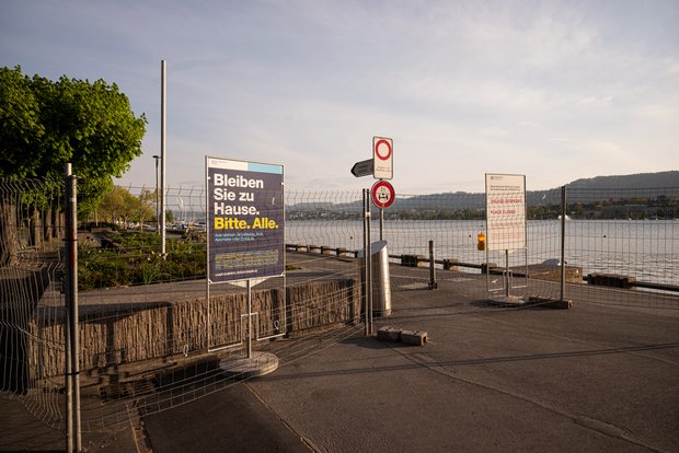 Abgesperrtes Seeufer am Bellevue Zürich, Corona Krise, zvg ALE