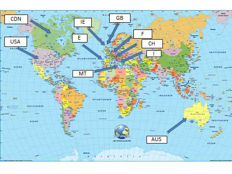 Fremdsprachenaufenthalt 2015, Weltkarte