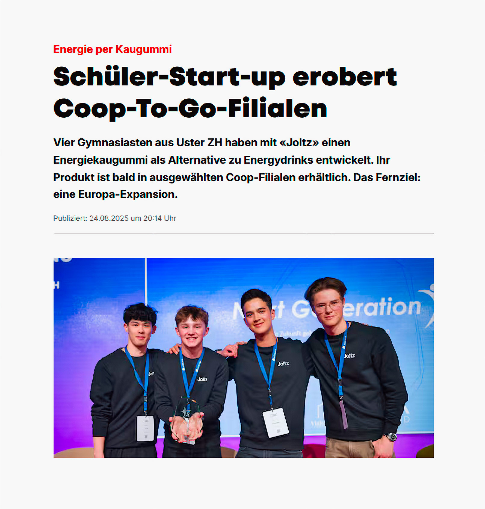 Das Schüler-Start-up «Joltz» feiert einen weiteren Erfolg